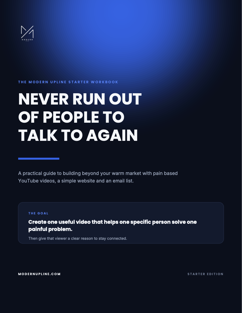 Cover of the free starter workbook, Never Run Out of People to Talk To Again